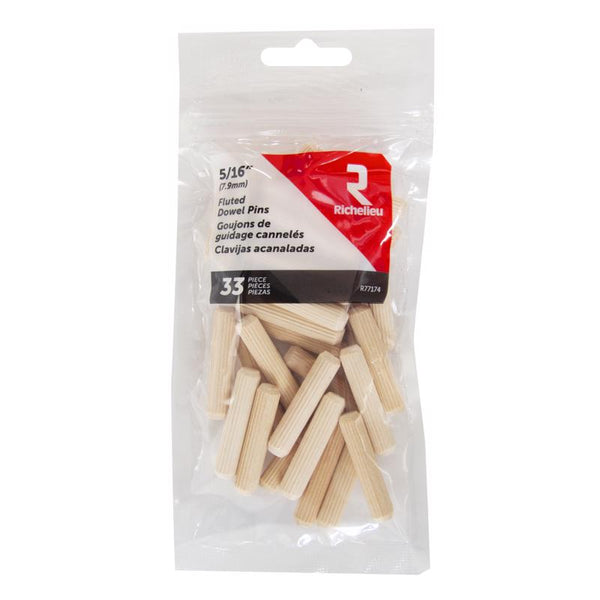 Richelieu Fluted Wood Dowel Pin 5/16 in. D X 1.5 in. L 33 pk Natural (Pack of 5)