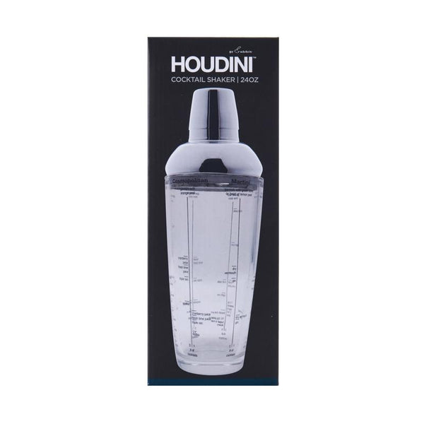 Coctelera Houdini de vidrio transparente y acero inoxidable de 24 oz