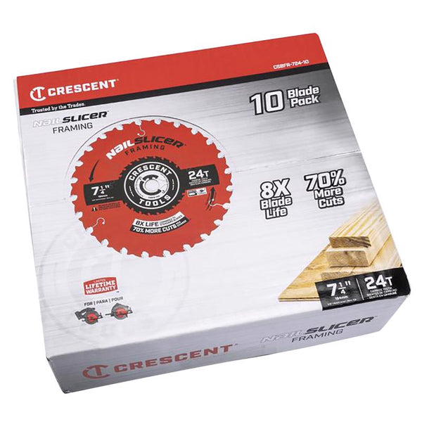 Crescent NailSlicer 7-1/4 in. D X 5/8 in. Framing Carbide Circular Saw Blade 24 teeth 10 pk (Pack of 10)