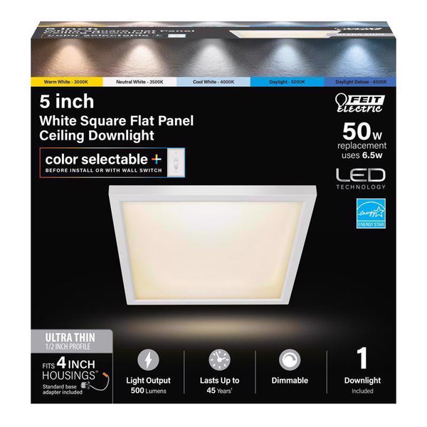 Luminaria LED de panel plano Feit EDGELIT de 1,1 pulg. de alto x 5 pulg. de ancho x 5 pulg. de largo, color blanco escarcha
