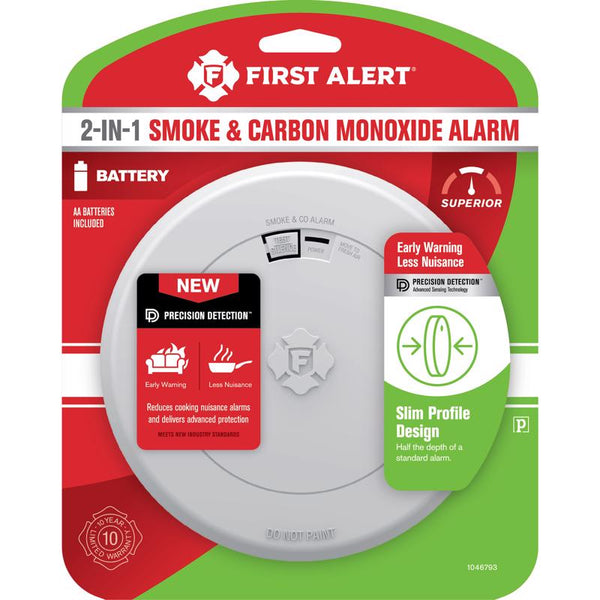 Detector fotoeléctrico de humo y monóxido de carbono a batería First Alert Slim