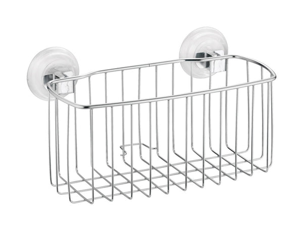Cesta de ducha de acero inoxidable plateada con cerradura Power Lock de iDesign