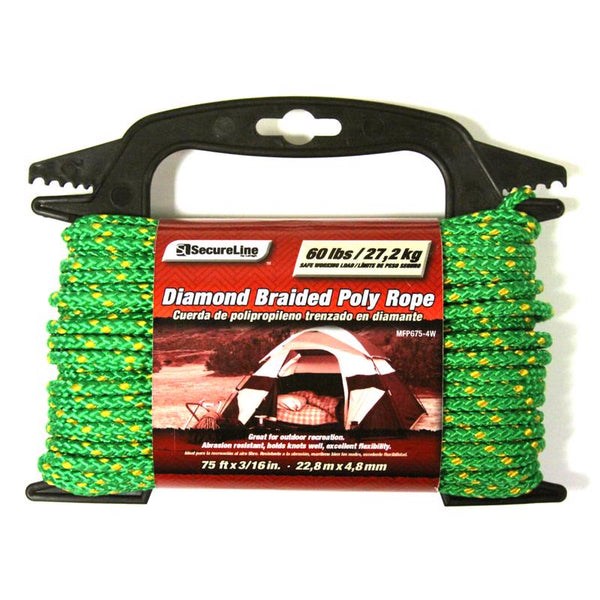 SecureLine 3/16 in. D X 75 ft. L Green Diamond Braided Polypropylene Rope