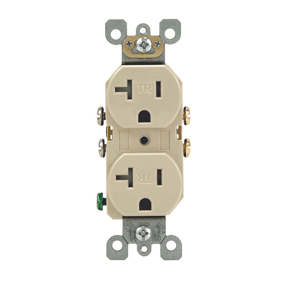 Tomacorriente a prueba de manipulaciones, dúplex, color marfil, 125 V, 20 amperios, Leviton, 5-20R, paquete de 1