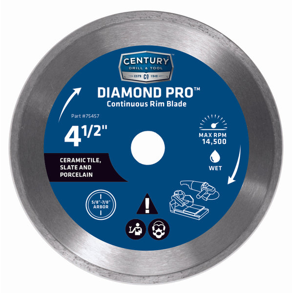 Hoja de sierra circular Century Drill & Tool Diamond Pro de 4-1/2 pulg. de diámetro exterior y 7/8 pulg. con borde continuo, paquete de 1