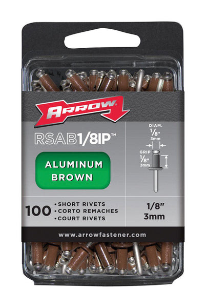Remaches de aluminio de 1/8 pulg. de diámetro exterior de 1/8 pulg. de Arrow, color marrón, paquete de 100