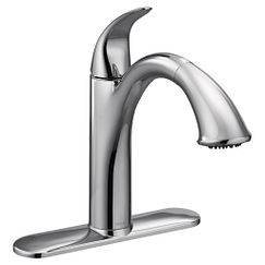 Chrome one-handle low arc pullout kitchen faucet
