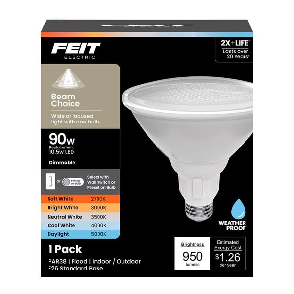 Bombilla LED Feit PAR38 E26 (mediana), ajustable, blanca, equivalente a 90 vatios, paquete de 1