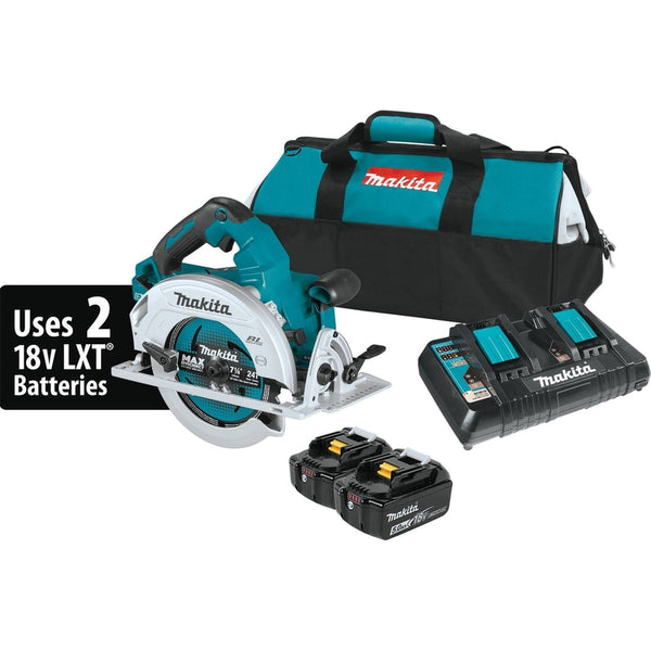 Kit de sierra circular inalámbrica sin escobillas de 7-1/4 in y 36 V de Makita (batería)