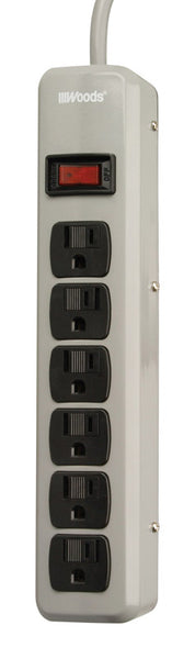 Regleta de enchufes Southwire Woods de 5 pies de largo y 6 tomas de corriente, color gris