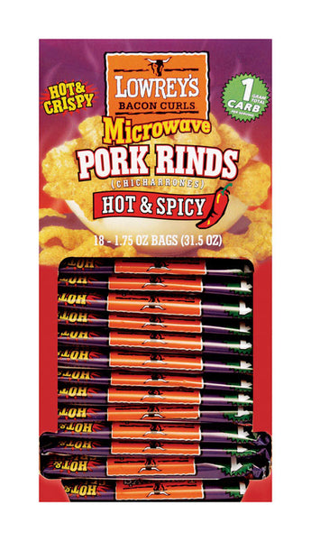 Lowrey's Hot and Spicy Microwave Pork Rinds 1.75 oz. Packet (Pack of 18)