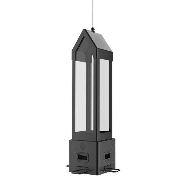 Comedero para pájaros con linterna de metal con protección contra ardillas de 3,1 qt. de capacidad y 4 puertos de Nature's Way Wild Bird