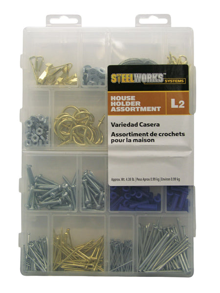 HILLMAN Brass-Plated Assorted House Holder Kit 50 lb 600 pk