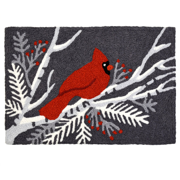 Alfombra decorativa de poliéster gris con pájaro cardenal multicolor Jellybean de 20 pulgadas de ancho x 30 pulgadas de largo