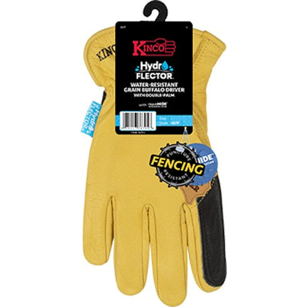 Guantes de conductor de grano completo para interiores y exteriores Kinco Hydroflector para hombre, color negro y dorado, talla L, 1 par