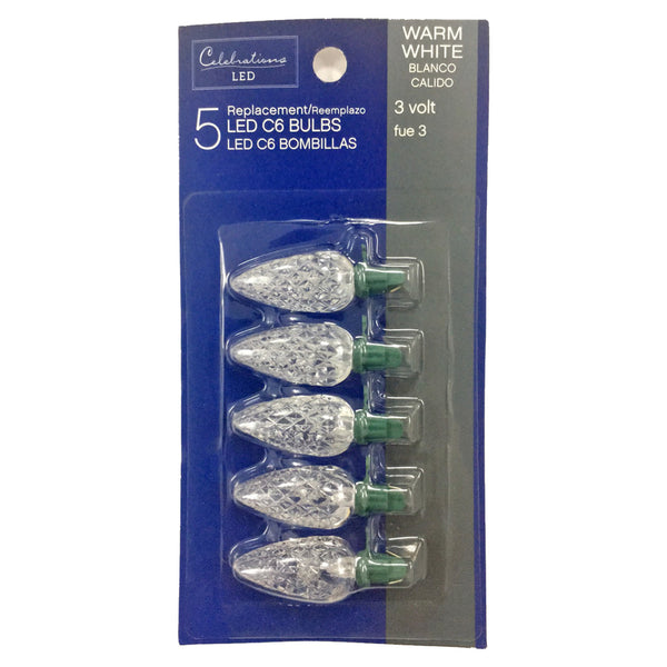 Bombillas de repuesto para luces navideñas de color blanco cálido C6 de LED azules de Celebrations, 5 unidades