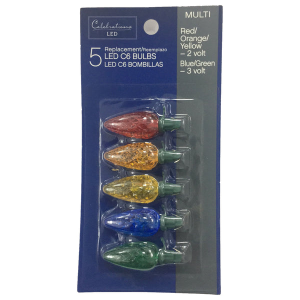 Celebrations 3V Multicolor LED C6 Replacement Bulbs (Pack of 5)