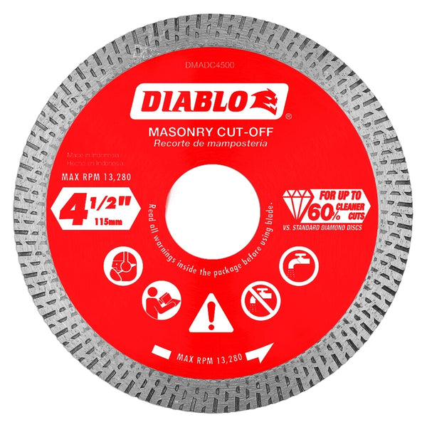 Disco de corte de diamante para mampostería Diablo de 4-1/2 pulg. de diámetro exterior y 7/8 pulg., paquete de 1