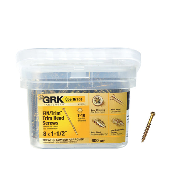 GRK Fasteners UberGrade No. 8 x 1-1/2 in. L Star Trim Head Steel Construction Screws 600 pk