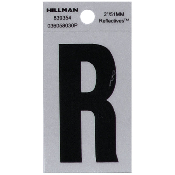 Letra R autoadhesiva de mylar negra reflectante de 2 pulgadas de Hillman, 1 unidad (paquete de 6)