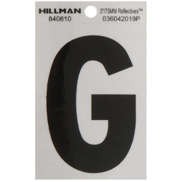Hillman 3 in. Reflective Black Mylar Self-Adhesive Letter G 1 pc (Pack of 6)