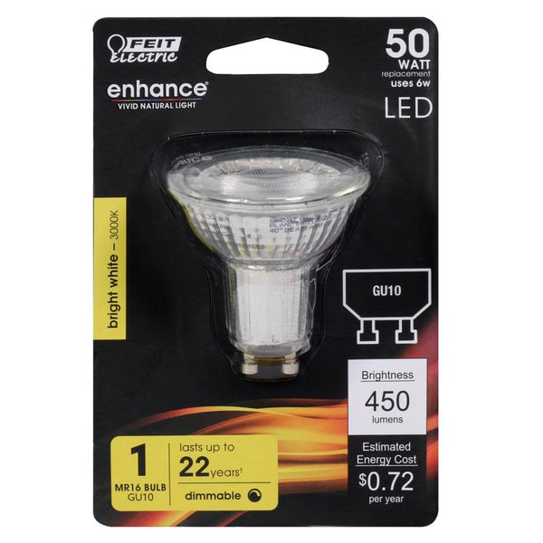 Bombilla LED GU10 MR16 de Feit, color blanco brillante, equivalente a 50 vatios, paquete de 1