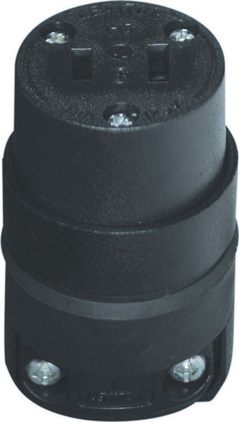 Conector no polarizado de caucho para uso residencial y comercial de Leviton, 1-15R, calibre 18-12 AWG, 2 polos, 2 cables