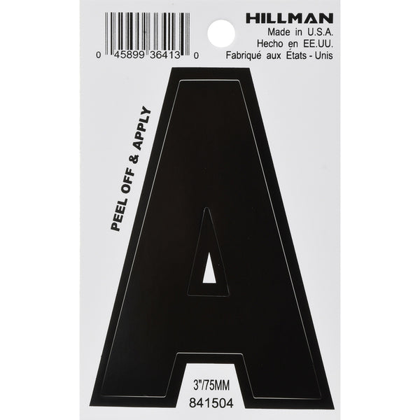Letra A autoadhesiva de vinilo negro de 3 pulgadas de Hillman, 1 unidad (paquete de 6)