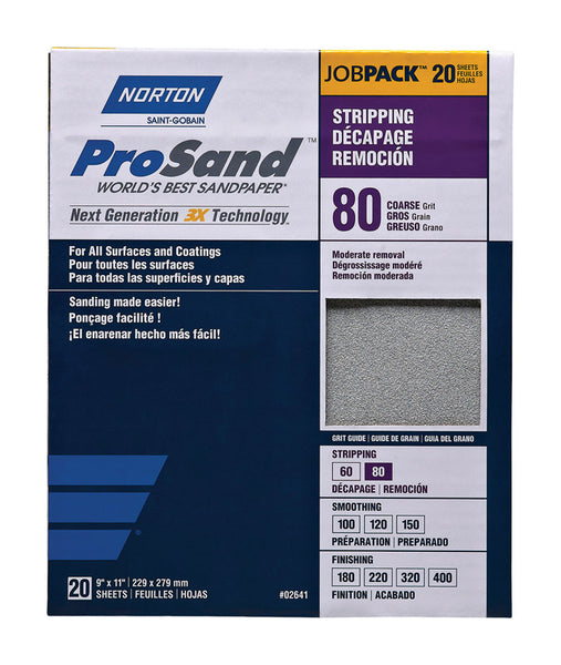 Norton ProSand 11 in. L x 9 in. W 80 Grit Coarse Aluminum Oxide Sandpaper 20 pk