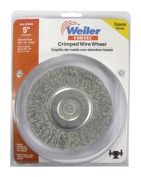 Rueda de alambre ondulado Weiler Vortec de 5 pulgadas, acero al carbono, 3750 rpm, 1 pieza