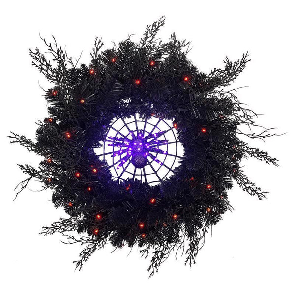 Guirnalda de araña negra con luces LED de 24 in y color naranja y morado de Celebrations (paquete de 4)