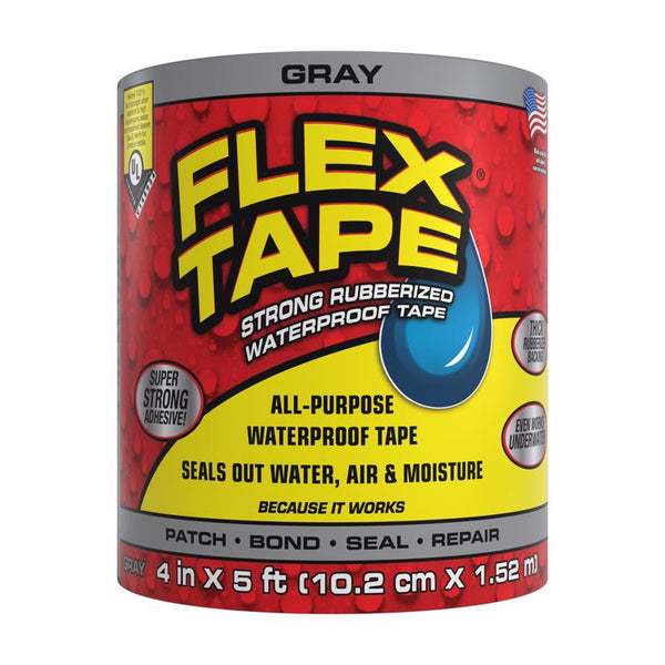 Familia de productos Flex Seal Cinta adhesiva de reparación impermeable de color gris Flex Tape de 4 pulg. de ancho x 5 pies de largo
