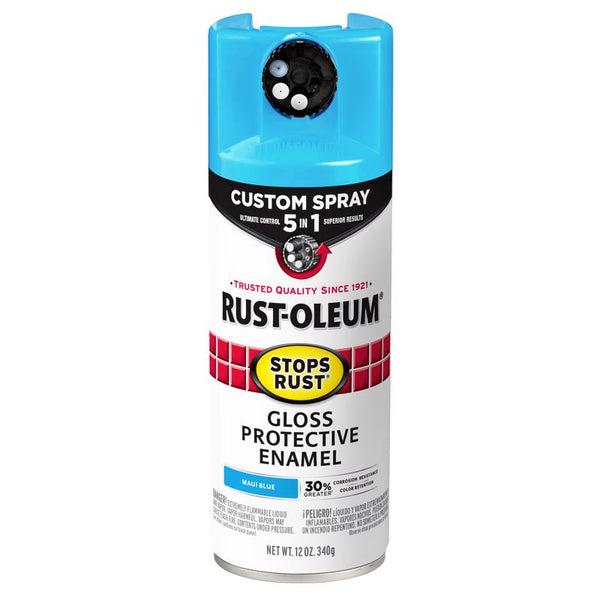Esmalte protector alquídico modificado con aceite azul brillante 5 en 1 para interiores y exteriores de Rust-Oleum Stops Rust (paquete de 6)