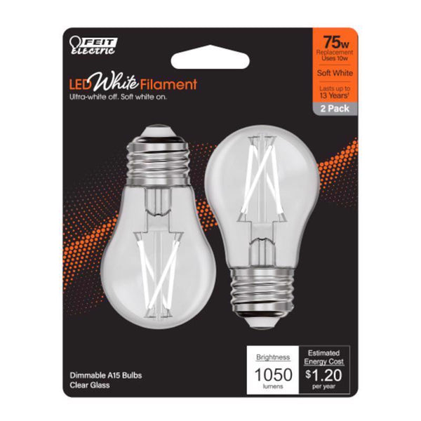 Bombilla LED de filamento blanco Feit A15 E26 (mediana), equivalente a 75 vatios, paquete de 2