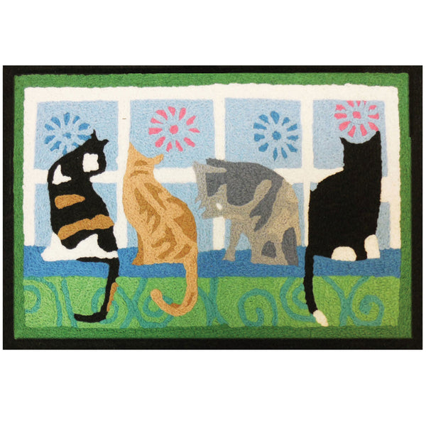 Alfombra decorativa de poliéster Jellybean de 20 pulgadas de ancho x 30 pulgadas de largo con gatitos multicolores en la ventana