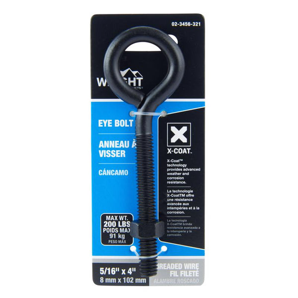 Tuerca de perno de ojo de acero negro Wright de 5/16 pulg. X 4 pulg. de largo incluida