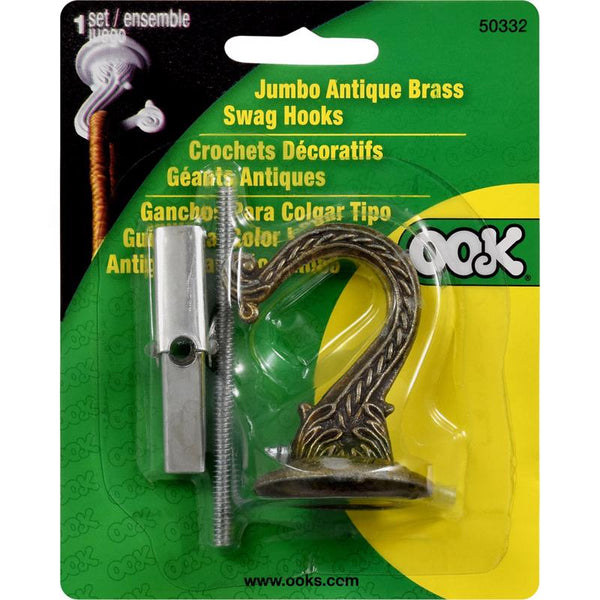 Ook Jumbo Antique Brass Steel 2.5 in. L Swag Hook 30 lb. 1 pk (Pack of 6)