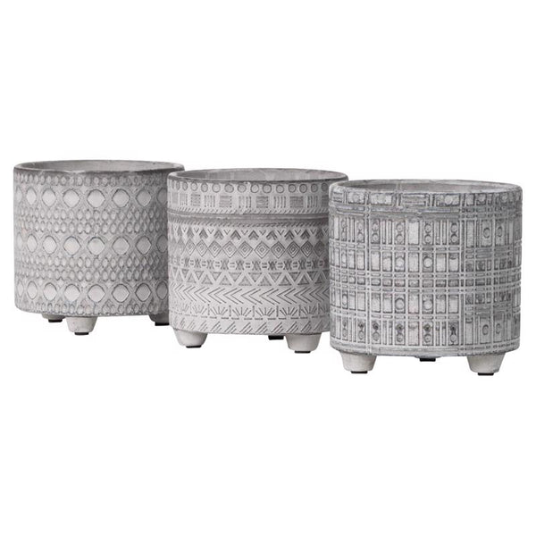 Maceta con estampado geométrico en color terracota de Sullivans, de 5,25 pulgadas de alto x 5,5 pulgadas de ancho x 5,5 pulgadas de profundidad, color gris (paquete de 3)