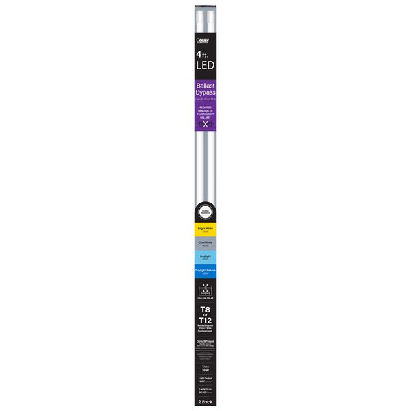 Lámpara LED lineal Feit Tubular White de 48 pulgadas, G13 T8, equivalente a 32 vatios, paquete de 2 (10 unidades)