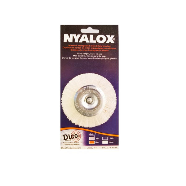 Cepillo de rueda montado en mandril de rizado fino Dico Nyalox de 4 pulg., nailon, 2500 rpm, 1 ud.
