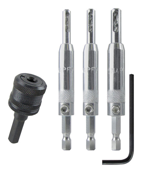 Juego de brocas para bisagras autocentrantes de acero Make it Snappy de 5/64, 7/64 y 9/64 pulg., 3 piezas