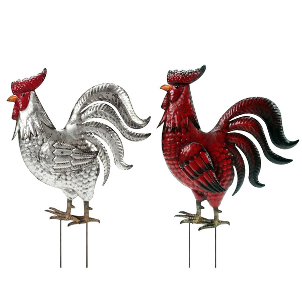 Alpine Multicolored Metal 14 in. H Rooster Outdoor Garden Stake (Pack of 6)