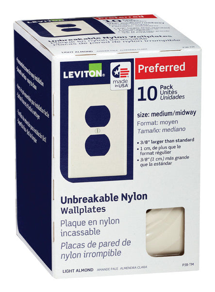 Placa de pared dúplex de nailon termoplástico de 1 unidad Leviton Almond, paquete de 10
