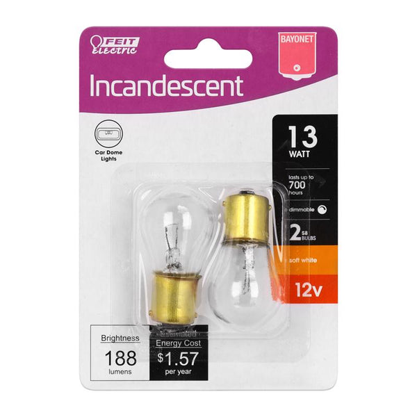 Bombilla incandescente especial Feit S8 de 13 W, tipo bayoneta, luz blanca suave, paquete de 2