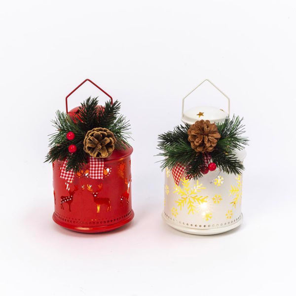 Gerson LED Red&White Festive Lantern Indoor Christmas Decor 7 in. (Pack of 12)