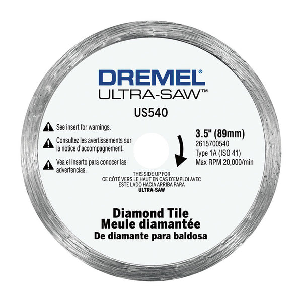 Disco de corte de diamante Dremel Ultra-Saw de 3-1/2 pulg. de diámetro exterior y 1/2 pulg., 1 pieza