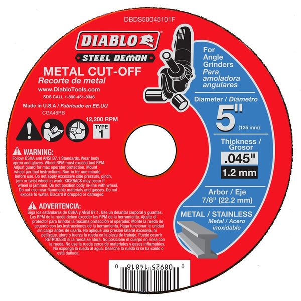 Disco de corte de acero Diablo Steel Demon de 5 pulg. de diámetro exterior y 7/8 pulg. de espesor, 1 pieza (paquete de 10)