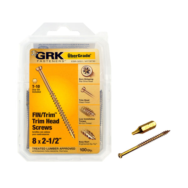 GRK Fasteners UberGrade No. 8 x 2-1/2 in. L Star Trim Head Steel Construction Screws 100 pk