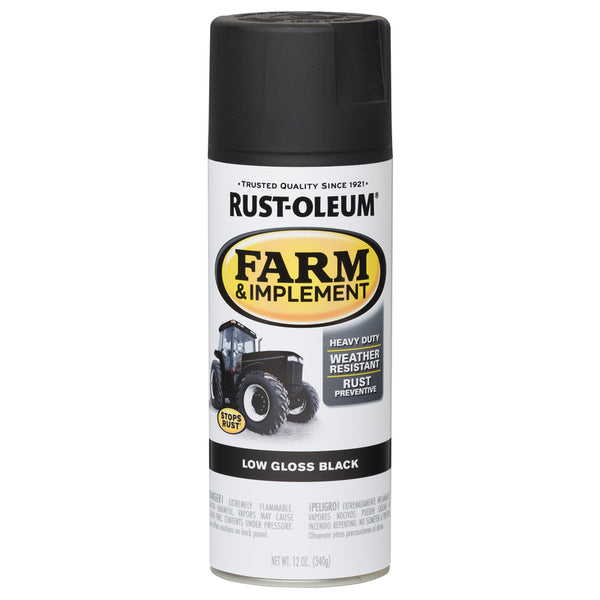 Pintura negra de bajo brillo para uso agrícola e implementos Rust-Oleum Specialty para interiores y exteriores, de 12 oz.