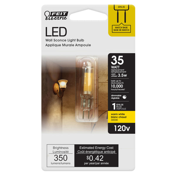 Bombilla LED T4 GY6.35 de Feit Electric, luz blanca cálida, equivalente a 35 vatios, paquete de 1